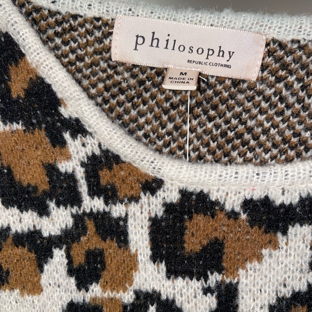 Philosophy leopard fuzzy pullover sweater sz Med - Picture 2 of 5